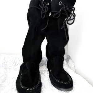 Sperry Topsider Black Suede Leather Moccasin Boots Over the calf 7M